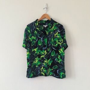 Whistles Green & Black Tulip Floral Leaf Print Button Down Shirt Sz 10 UK12